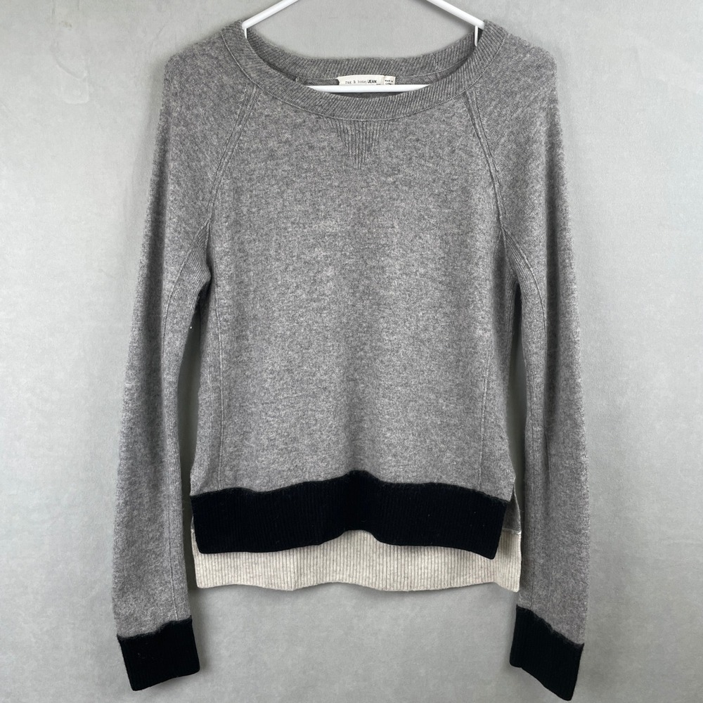 rag & bone Grey Wool Cashmere Colorblock Split Hem Sweater M Preppy Quiet Luxury